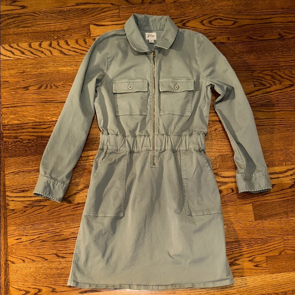 J.Crew Sage Green Zip-Front Utility Dress Size 2 - Picture 3 of 8